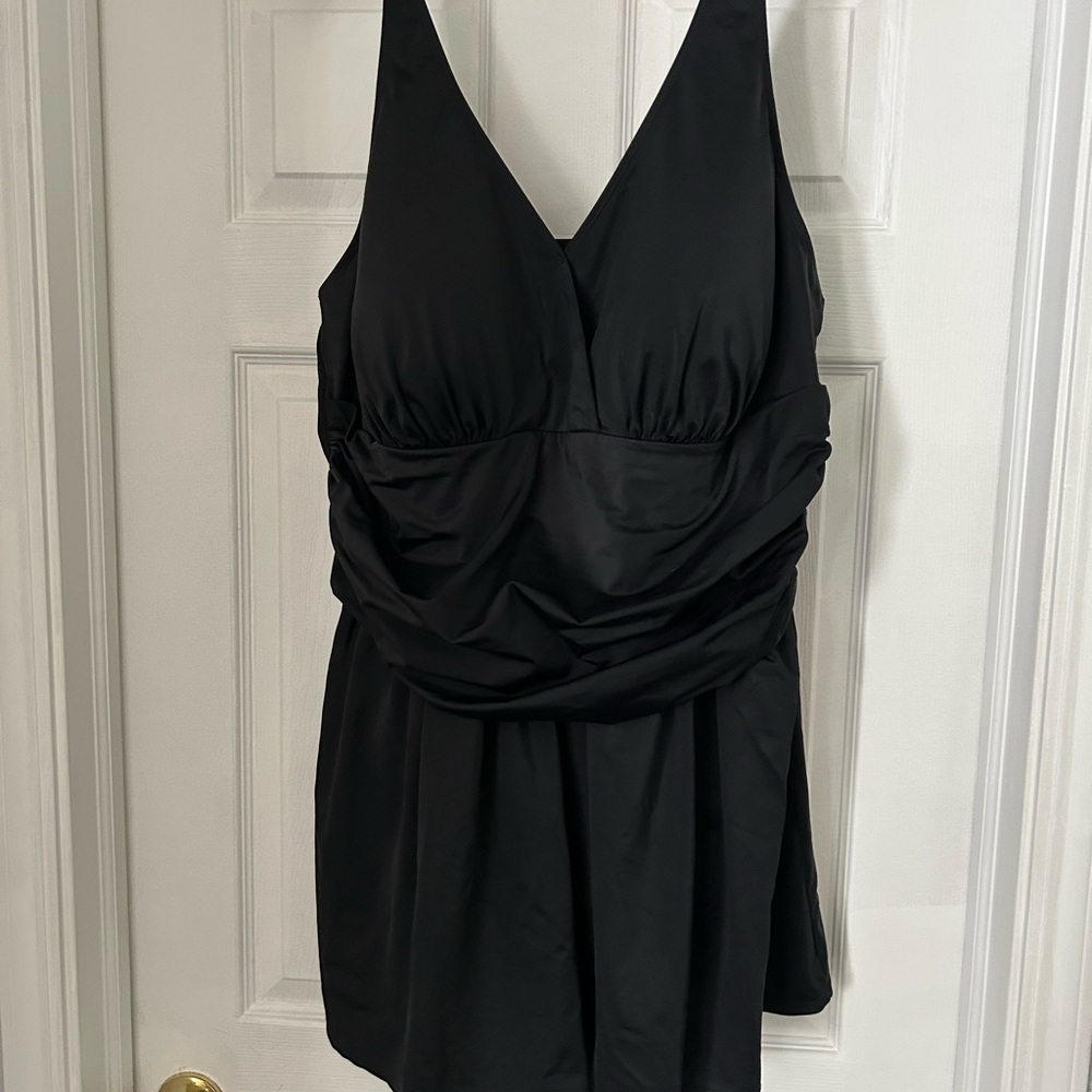 Denim&Co Black One-Piece Swim with Ruched Detail